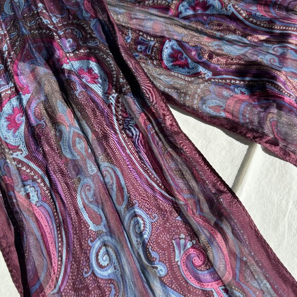 Vintage Berry Blue Purple, Wine, Paisley Silk Headscarf Neckscarf - Picture 4 of 5